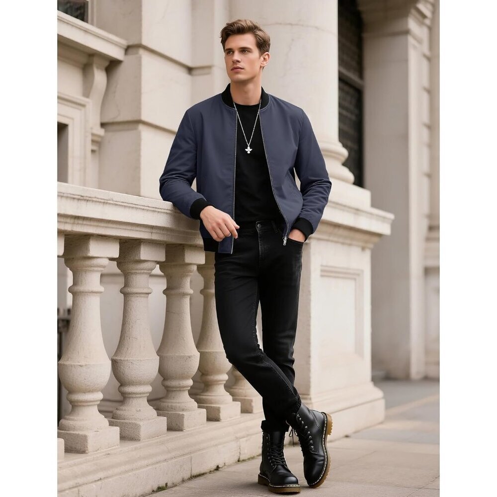 Men's Lightweight Stylish Casual Winter Warm #02 White Bomber Jacket Coats - Picture 3 of 8